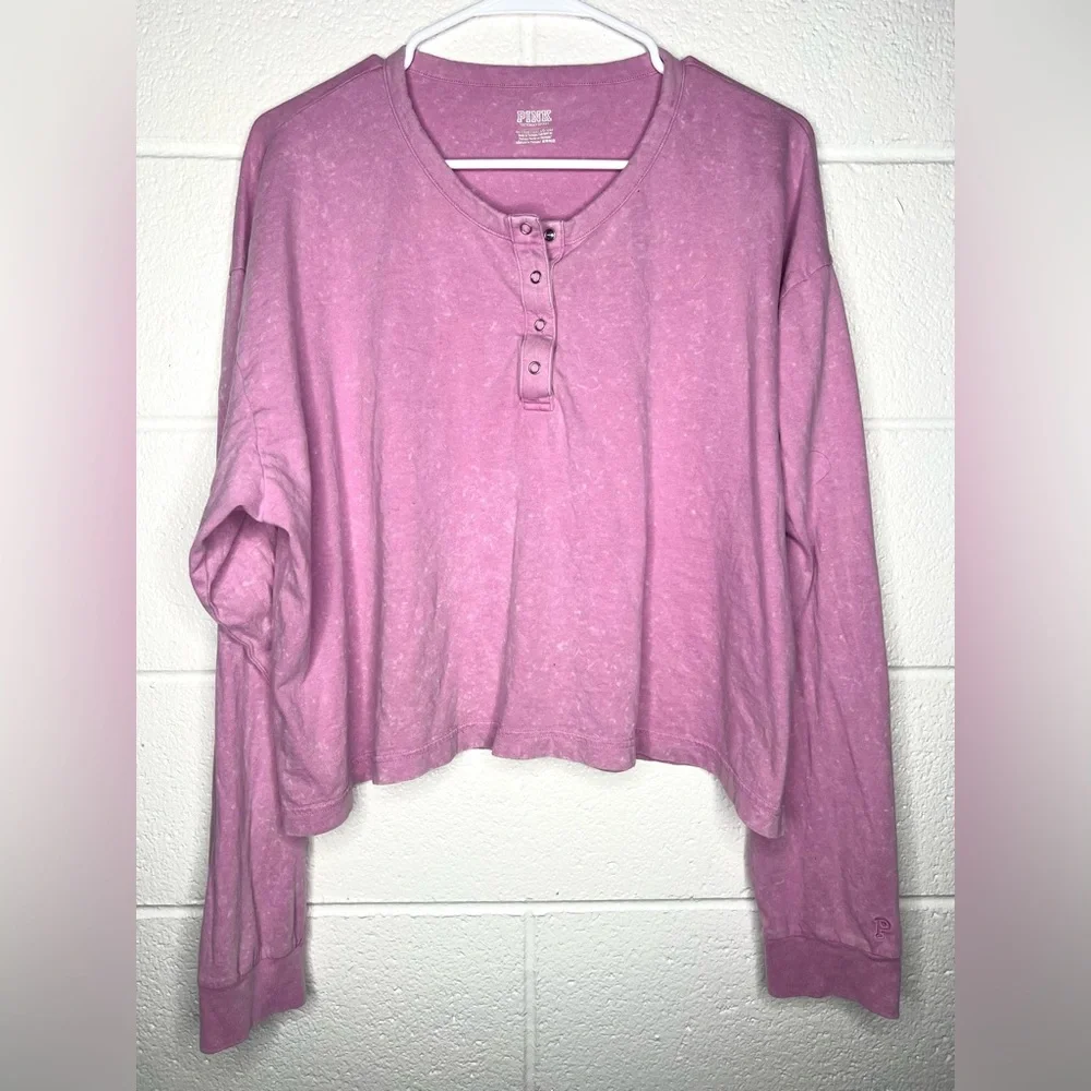< Pink Victoria's Secret Women's Long Sleeve Cropped Henley > - Picture 2 of 5